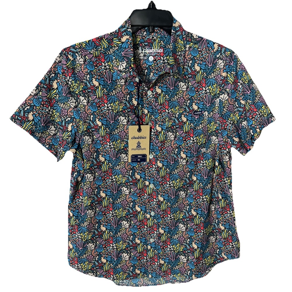 NWT Chubbies Friday Shirt Mens Small The Reef Explorer Button Up Performance